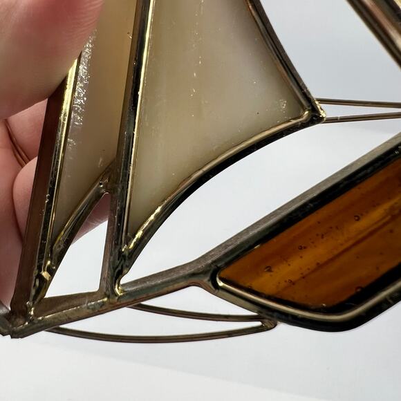 Vintage Glass Illusions Stained Sailboat Nautical Hanging Sun Catcher Handmade - Picture 6 of 11